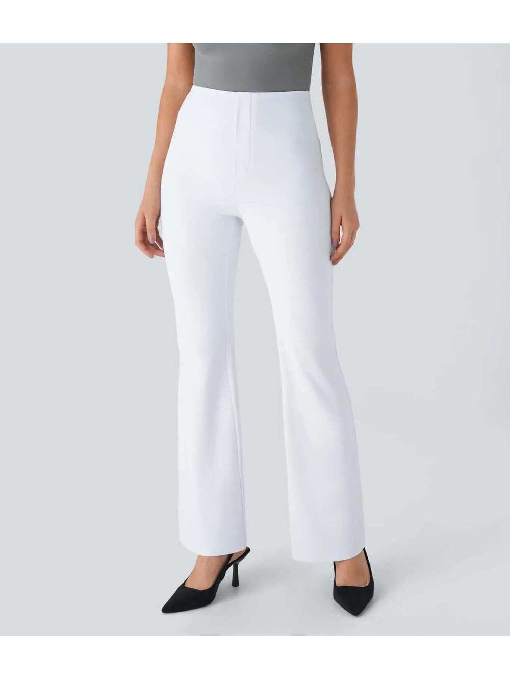 HALARA High Waisted Back Side Pocket Slight Flare Work Pants- M Petite